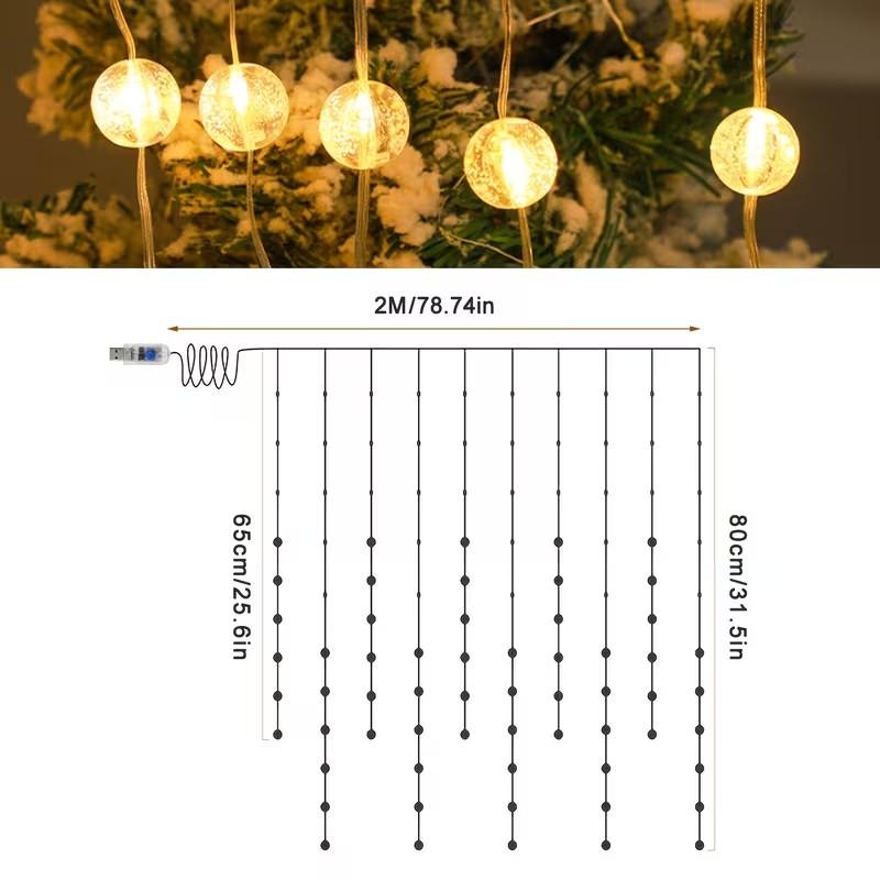 200cm Transparent Bubble Light String | USB Powered, Intelligent 8 Mode, Festive Atmosphere Decoration, Romantic and Warm, Ideal for Home, Dormitory, Study, Cafe, Valentine'S Day, Ramadan Decoration