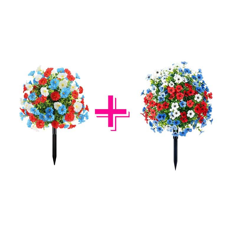 2 Bundles Artificial Violet Rose Bushes, Outdoor UV-Resistant Waterproof Fake Flowers, Patio Garden Decor, Low Maintenance, Christmas Decoration