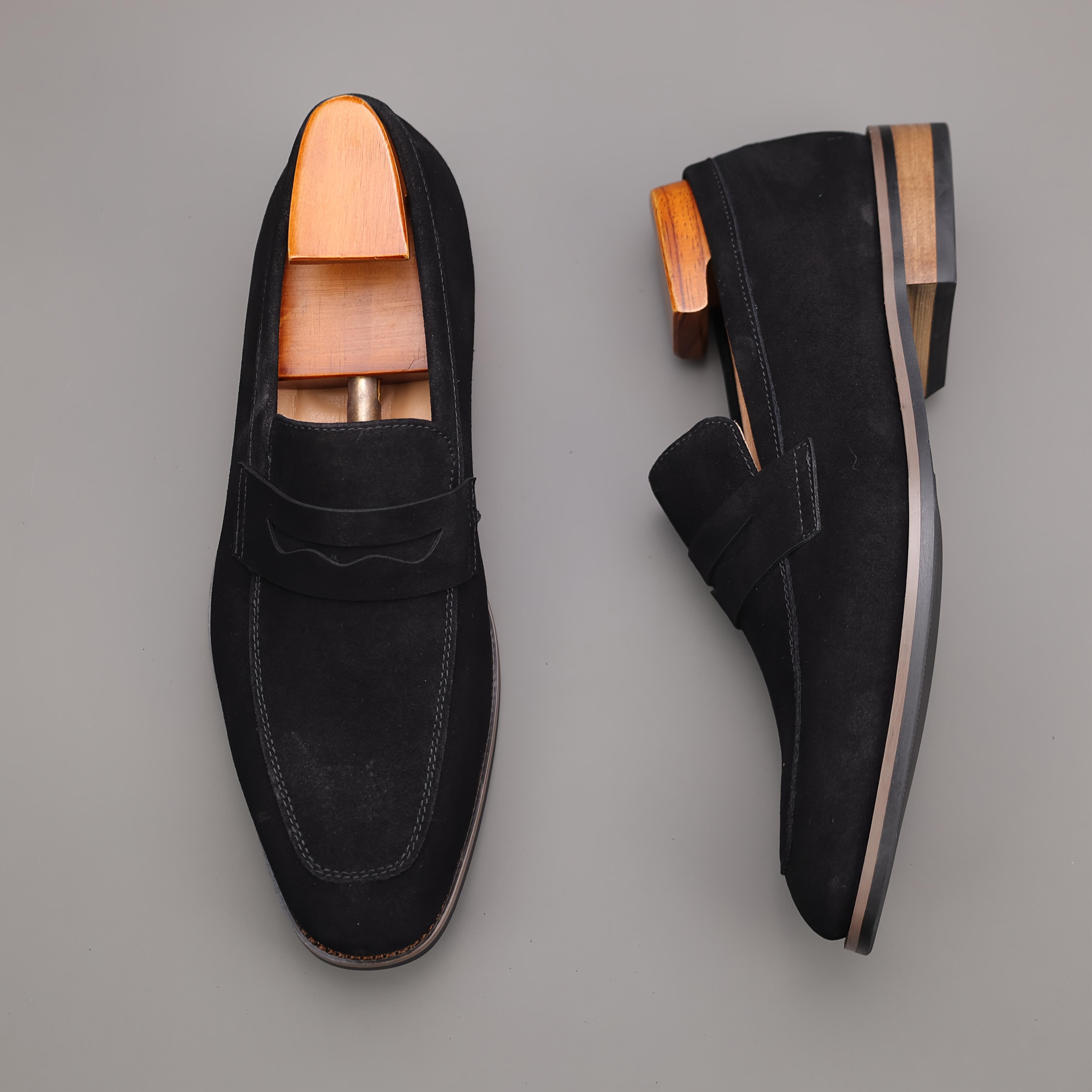 Men's Top Grain Cow Upper Slip On Penny Loafer Shoes, Elegant Comfy Non Slip Rubber Sole Dress Shoes, Men's Footwear,Real Shoes,size7-14