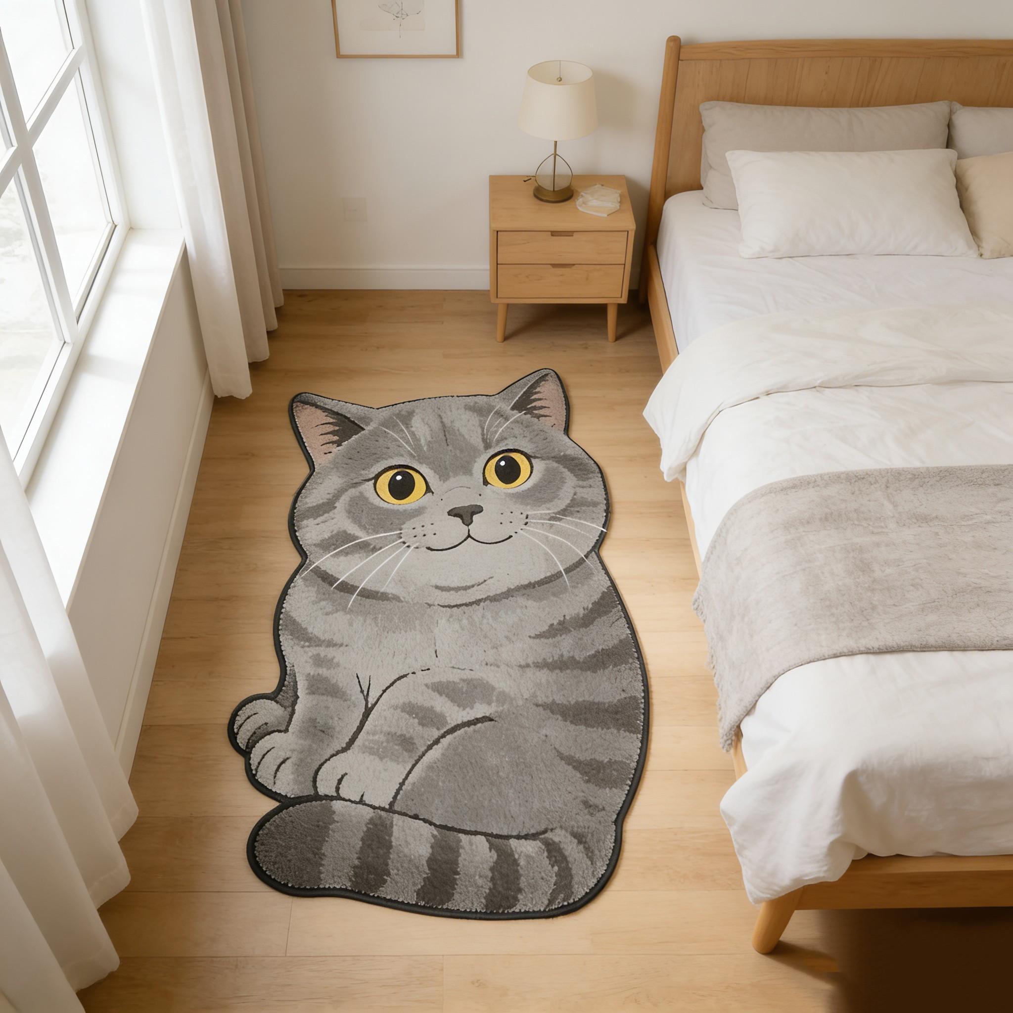 Lazy British Shorthair Cat Shape Rug, Soft Plush Bedside Mat, Healing Home Decor, Non-Slip, Perfect Gift, Bedroom/living Room Use