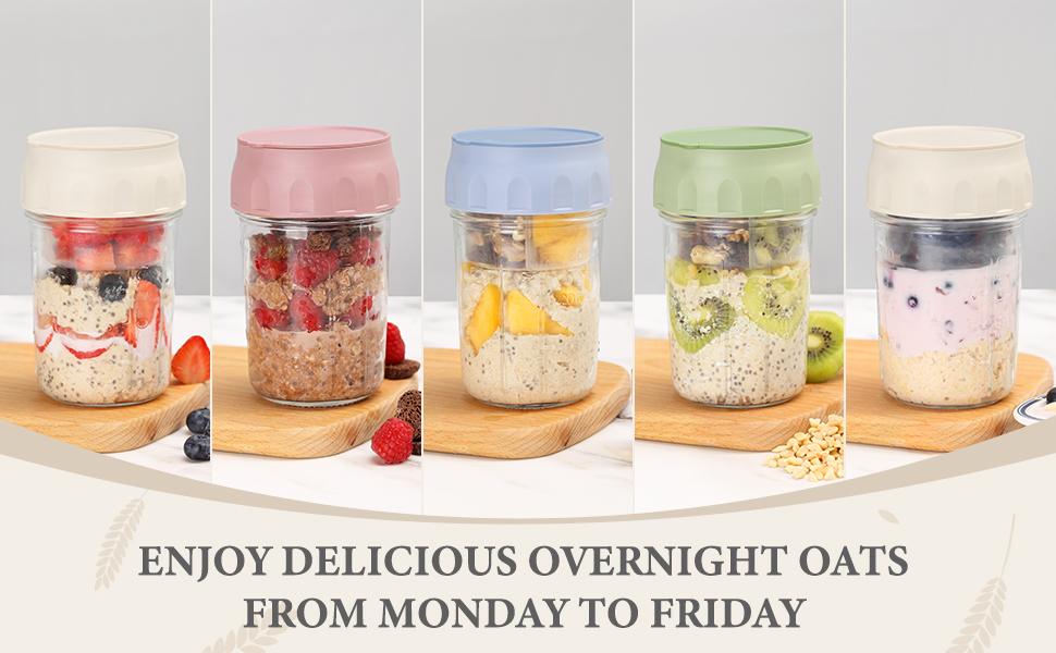 Soligt 16oz Overnight Oats Containers with Lids Folding Spoons & Divided Compartments for Fruit Nuts Small Glass Mason Jars for Oatmeal Yogurt Parfait Portable Kitchen Utensils Food Storage Organizer Airtight Leakproof Reusable Soligt 16oz Overnight Oats Containers with Lids Folding Spoons & Divided Compartments for Fruit Nuts Small Glass Mason Jars for Oatmeal Yogurt Parfait Portable Kitchen Utensils Food Storage Organizer Airtight Leakproof Reusable