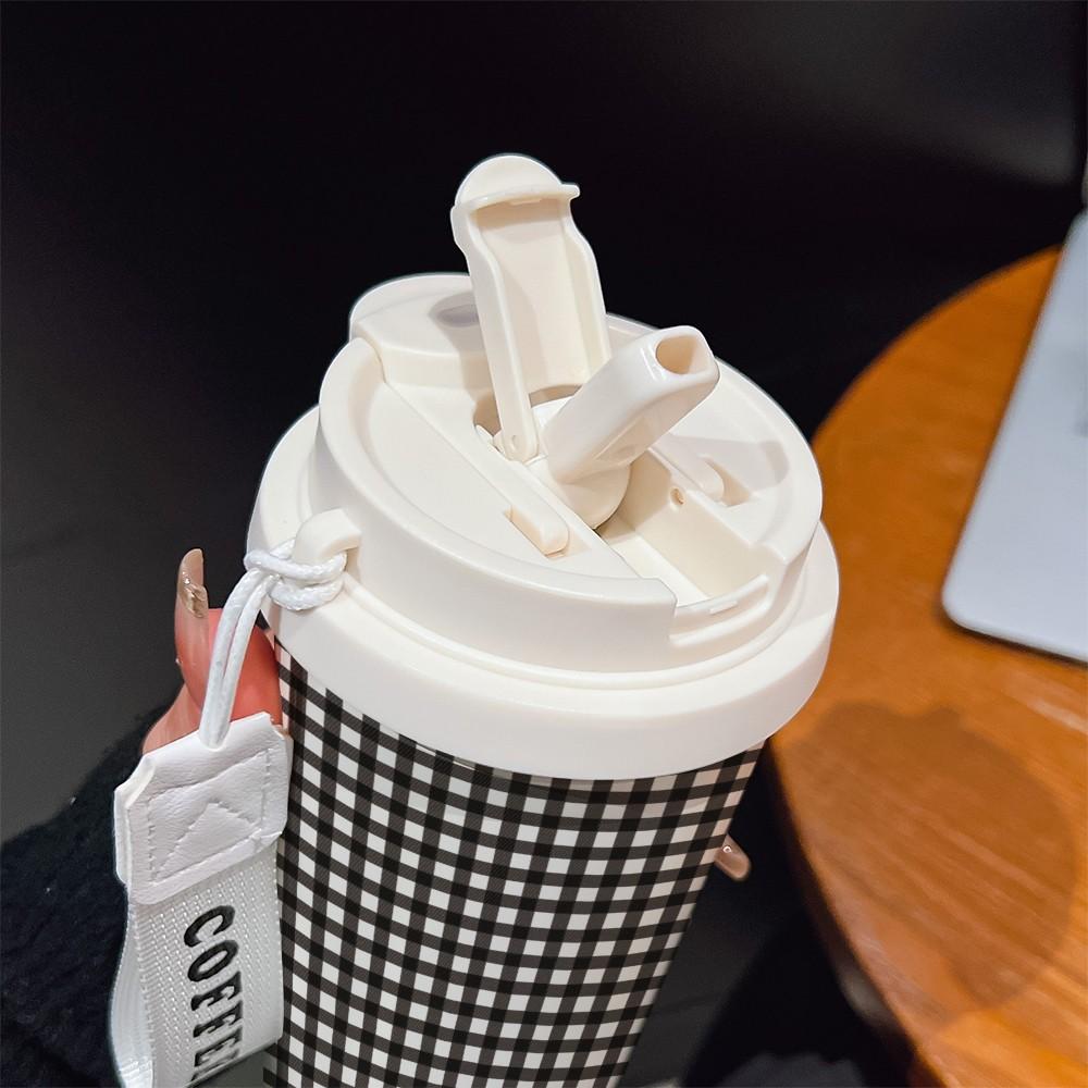 Abstract Chessboard Texture Coffee Cup, Portable Dual Drink Insulated Tumbler, Heat/cool Keeper, Boho Style, Office, Travel, Sports