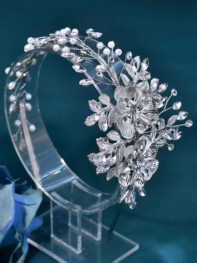 Elegant Alloy Flower Leaf Rhinestone Hairband, Fashion Wedding Accessory, Women's Fancy Party Holiday Event Decorative Jewelry
