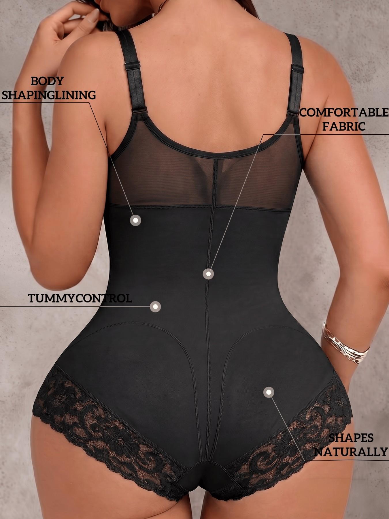 1 Count Women's Solid Color Bodysuit, Butt Lifting and Tummy Control Fitted Compression Shapewear, Fajas, Lace Antislip Hooks Crotch Closure, Colombian Shapewear, V-Belt High Compression Design, Suitable for Parties & Yoga