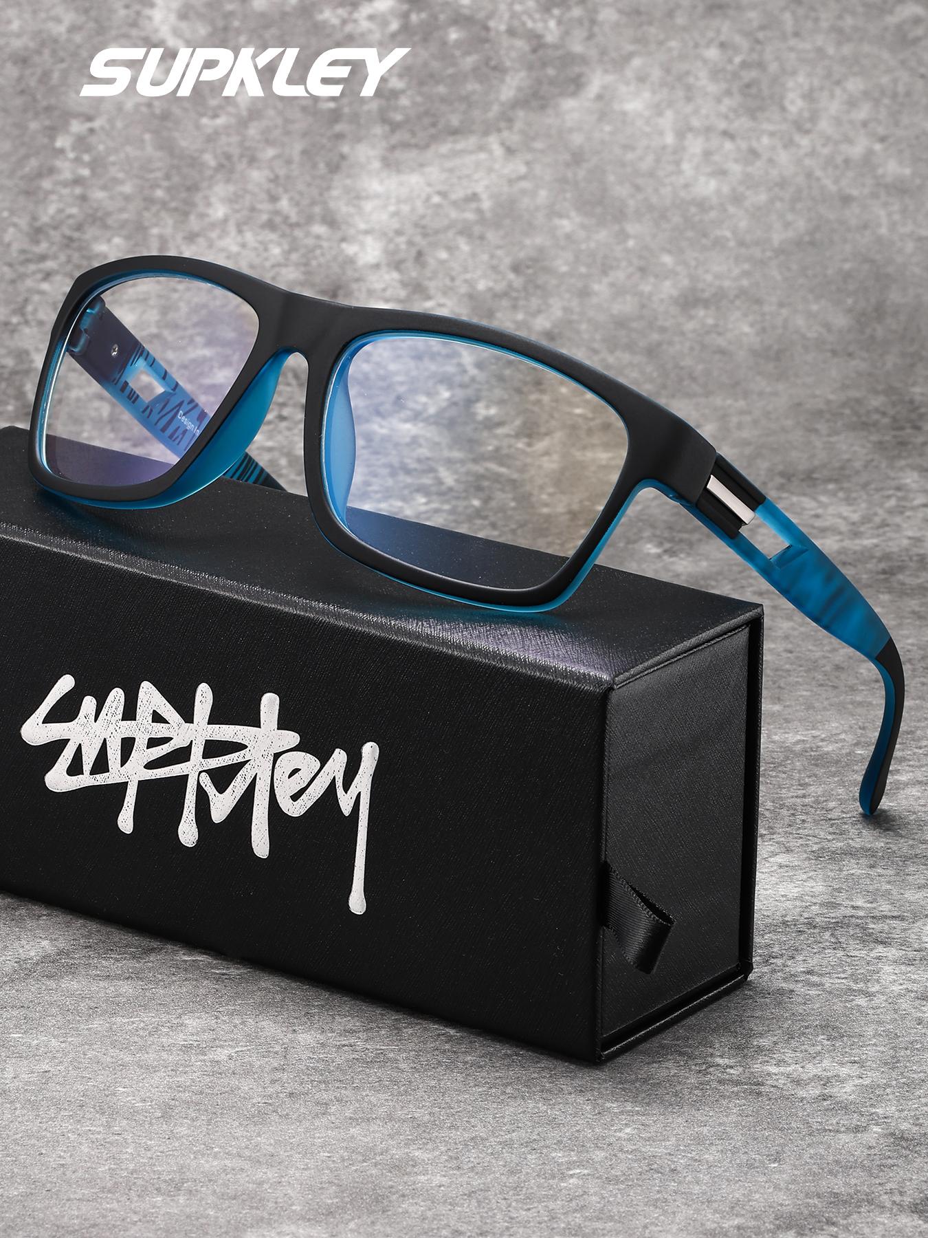 SUPKLEY Fashion Vacation Style Colorless Transparent Glasses PC Lens Rectangular Frame Anti-Slip Brand Packaging Ideal Gift Choice