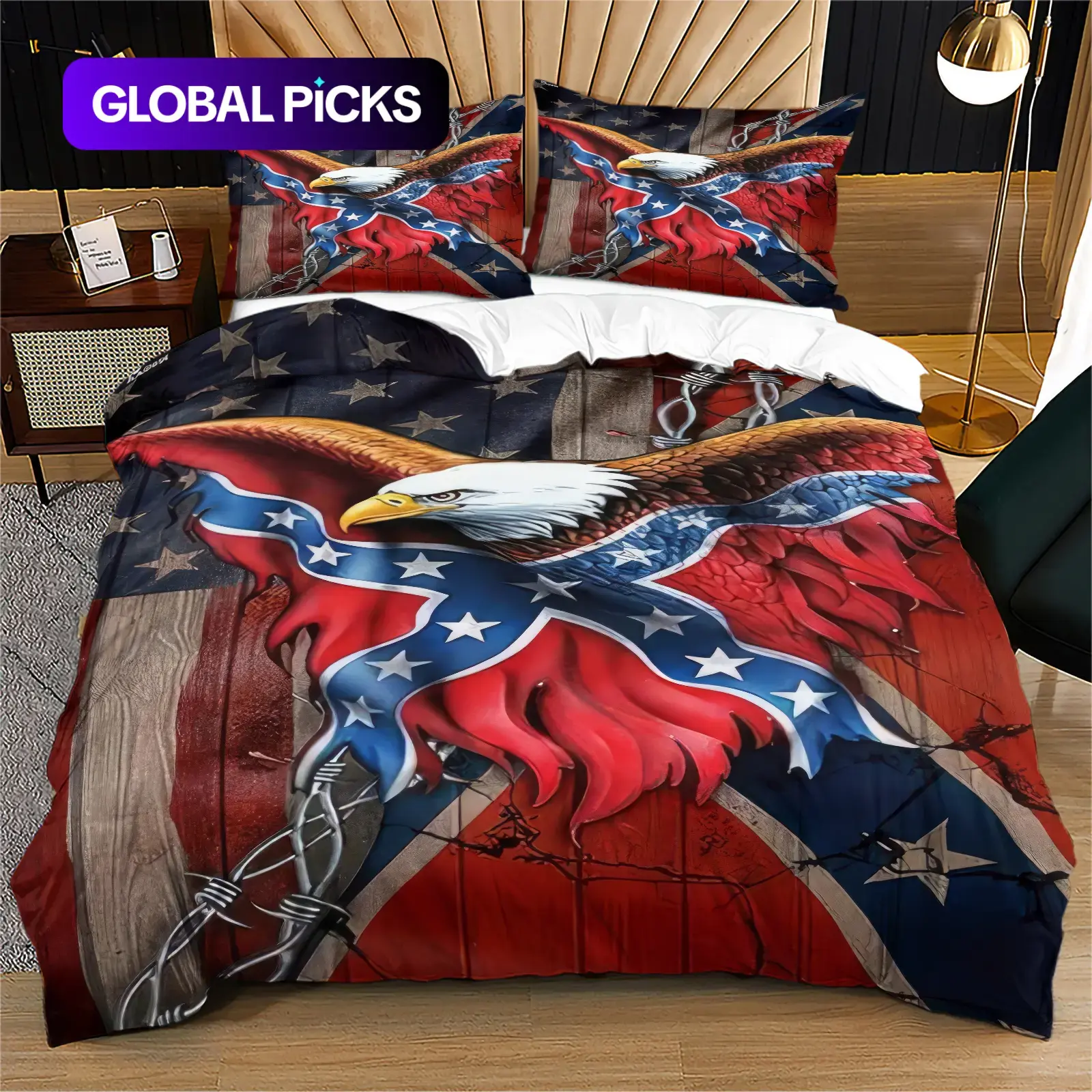 The Bald Eagle American Flag Print Soft and Durable Theme Bedding Duvet Set Includes 1 Decorative Duvet Cover and 1 or 2 Pillowcases, Without A Core or Pillowcase, Suitable for Valentine's Day and Anniversaries Gifts To Loved Ones, Bedroom Bed Decoration