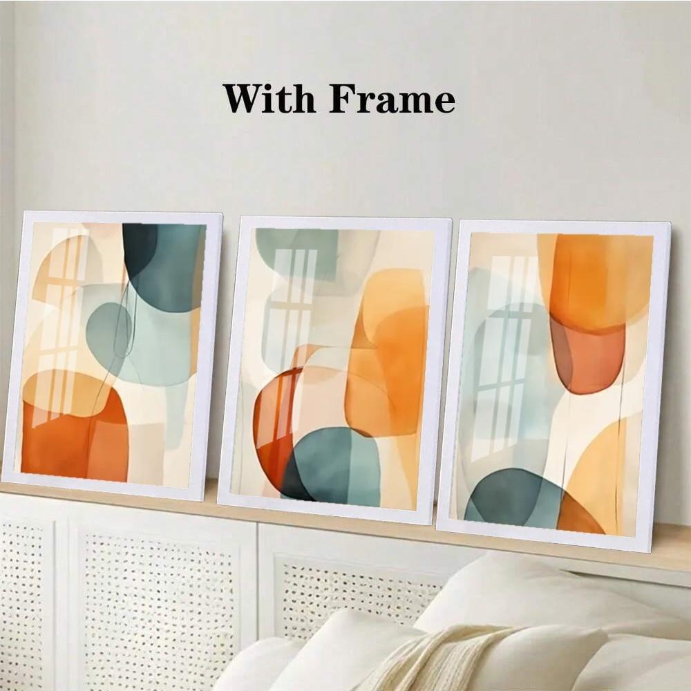 3 Pieces Optional Wooden Frame Colorful Abstract Simple Canvas Painting Wall Poster Bohemian Modern Wall Decor Spring Decor Interior Office Home Room Decor Color Accurate Reproduction Hanging Painting Study Office Wall Painting