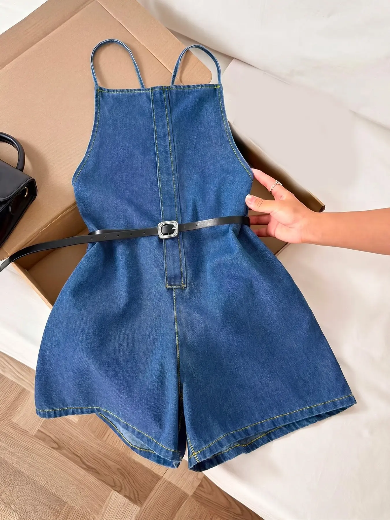 Women's Cross-Strap Denim Overall Shorts, Non-Elastic Casual Belted Pants, Comfortable and Stylish Summer, Perfect for Daily Wear