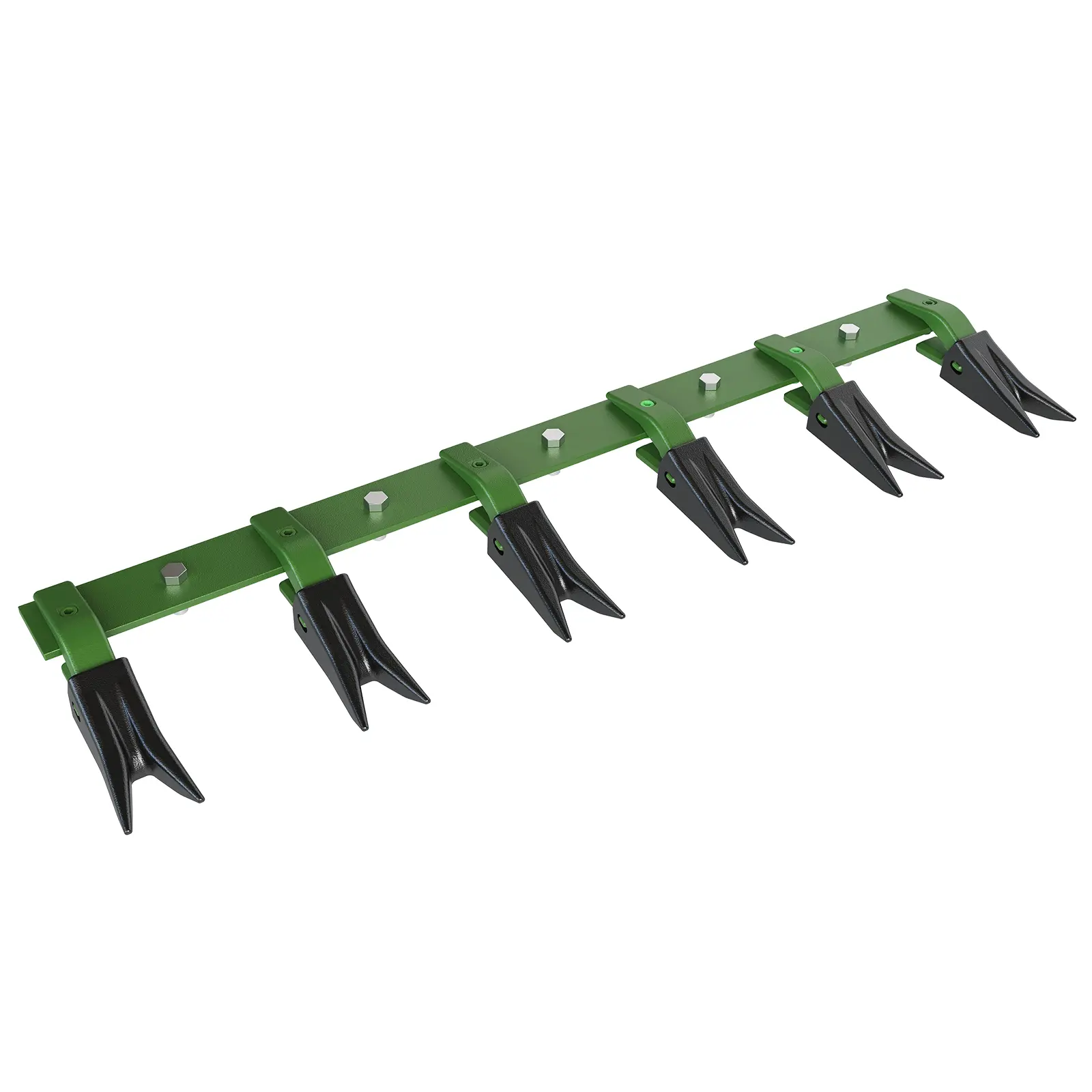 Durable 116 cm tooth bar, designed for subcompact tractors, no drilling required, suitable for cutting edges 1/2 inch or smaller, durable green finish