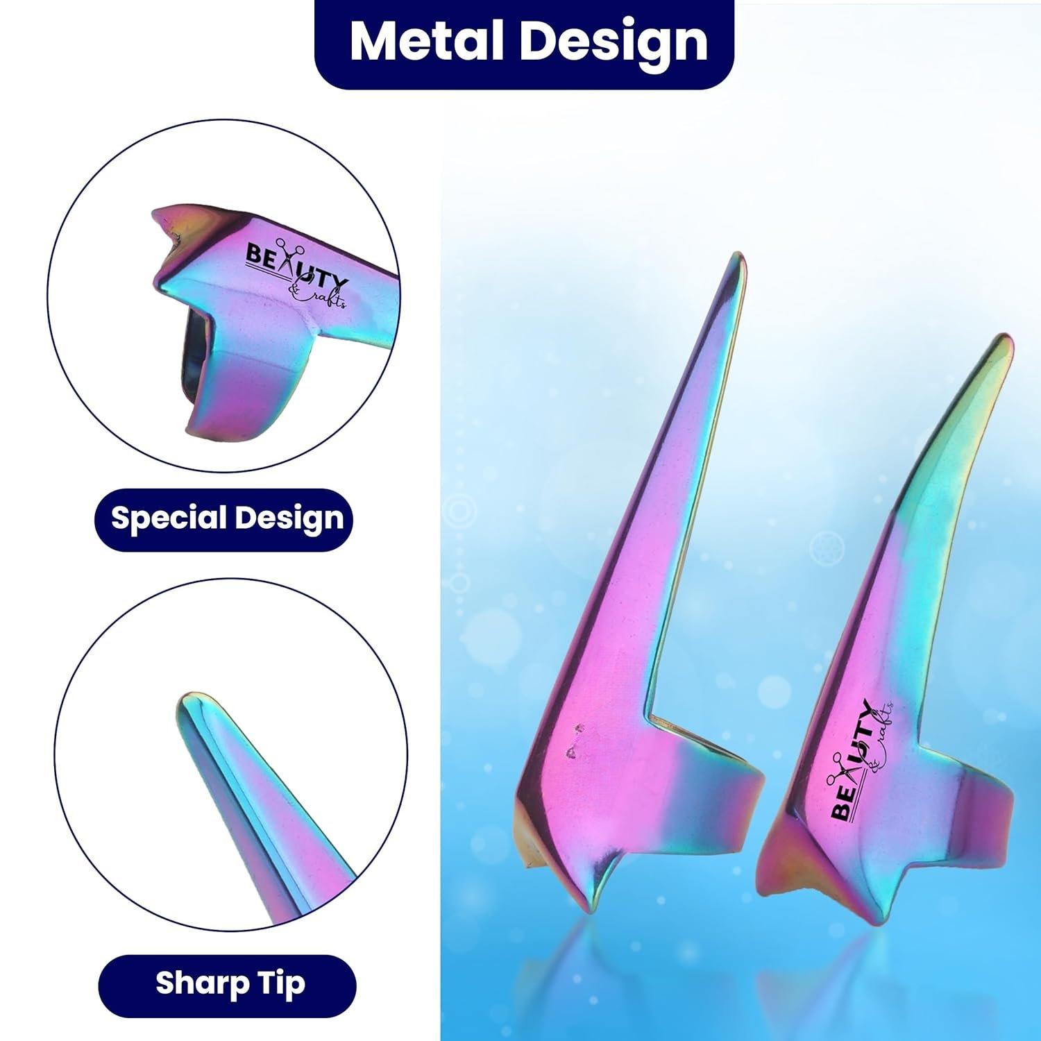 2 count Pro Hair Parting  Sectioning Rings-Stainless Steel Finger braiding Tool for  Hair Styling and Extension Installations - Inculde Straight Curved Ring with Box (Multi)