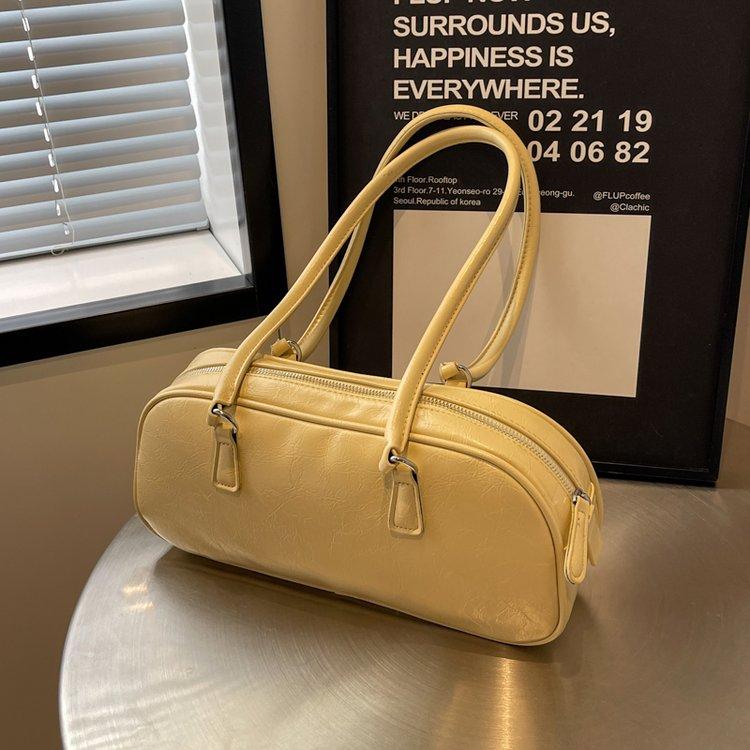 Vintage Waxed Leather Bowknot Baguette Bag, Luxury Commute Underarm Shoulder Bag, Versatile Texture Handbag, Korean Style Ins Fashion Bag for Women