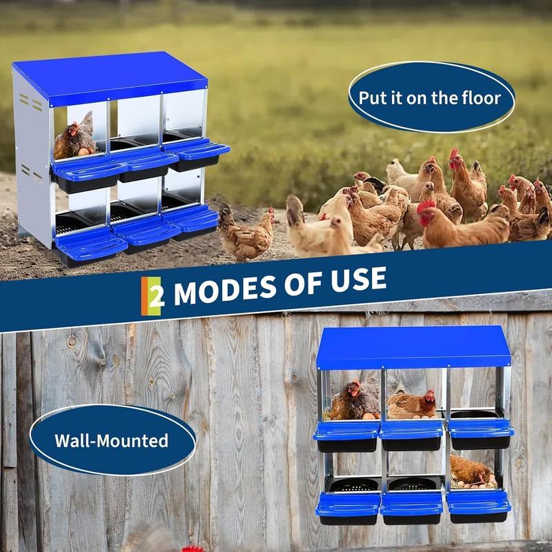 Chicken Nesting Boxes with Large Compartments & Ventilated Holes, Hens Egg Laying Boxes with Efficient Collection & Flexible Installation, 6 Holes, Blue