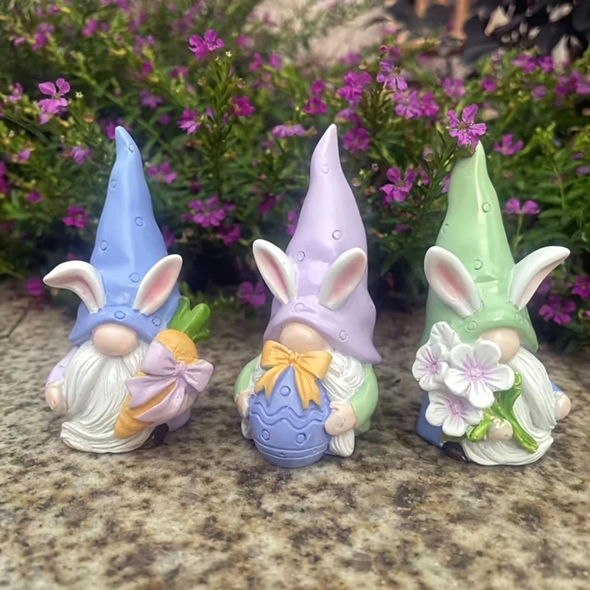 Resin Rabbit Dwarf Statue Set, Garden Gnome Statue, Indoor & Outdoor Decor, Perfect for Home Garden Wedding Easter Gift, No Power Needed, Party Decoration Props, Figurines