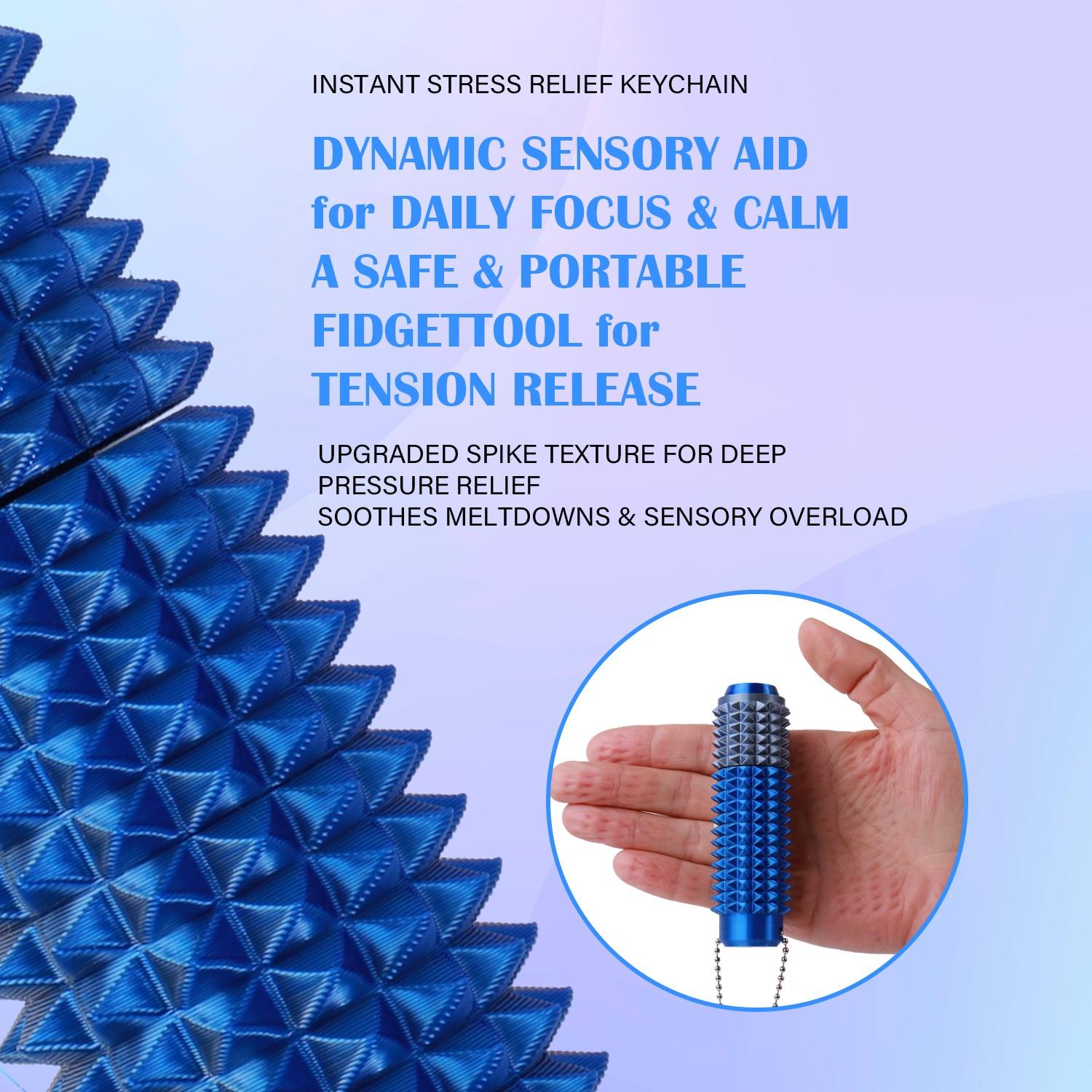 Pain Stim Fidget Toy, Quiet Press and Rotate, Cpc Approved, 3D Printed, Portable Spiky Keychain, Anxiety Relief, Focus and Calm Tool