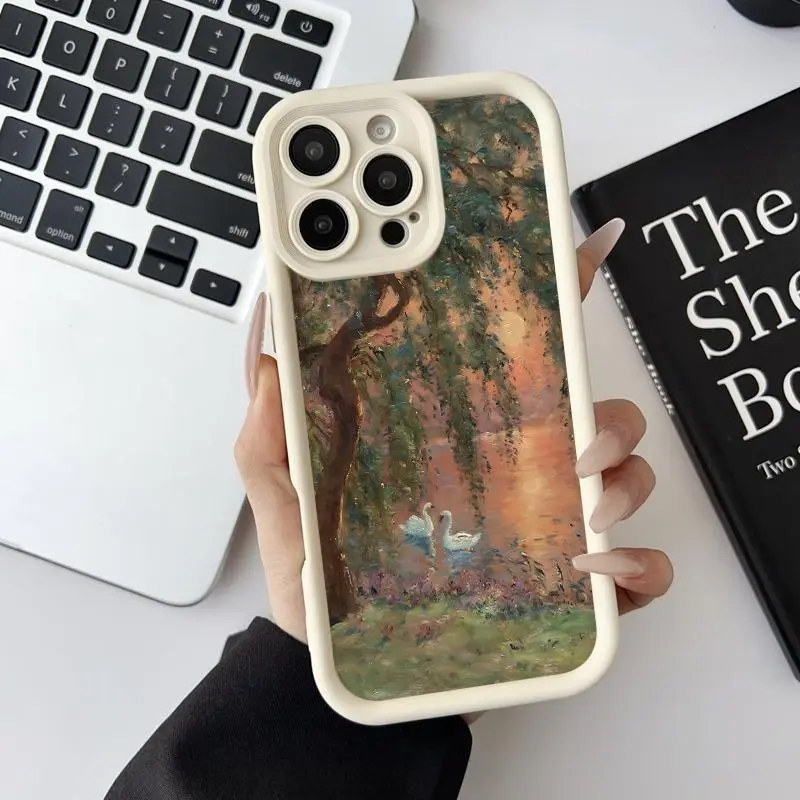 Soft Case suitable for iPhone11/12/13/14/15/16/pro/promax/plus/air Swan Lake Sunset Anti-Slip Scratch Resistant Cute Silicone Protective Softcase, Accessories, Smartphone