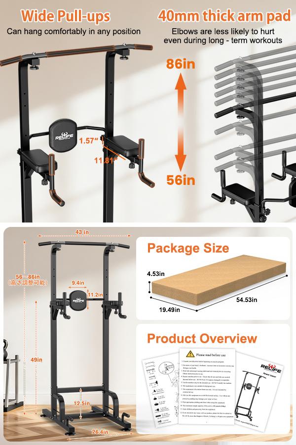 RELIFESPORTS Power Tower Pull Up Bar Heavy-Duty Dip Station Adjustable Height 10 Levels for Home Gym Strength Training Multipurpose Arm Shoulder Exercise Equipment Vertical Knee Raise Core SpringStatements RELIFESPORTS Power Tower Pull Up Bar Heavy-Duty Dip Station Adjustable Height 10 Levels for Home Gym Strength Training Multipurpose Arm Shoulder Exercise Equipment Vertical Knee Raise Core SpringStatements