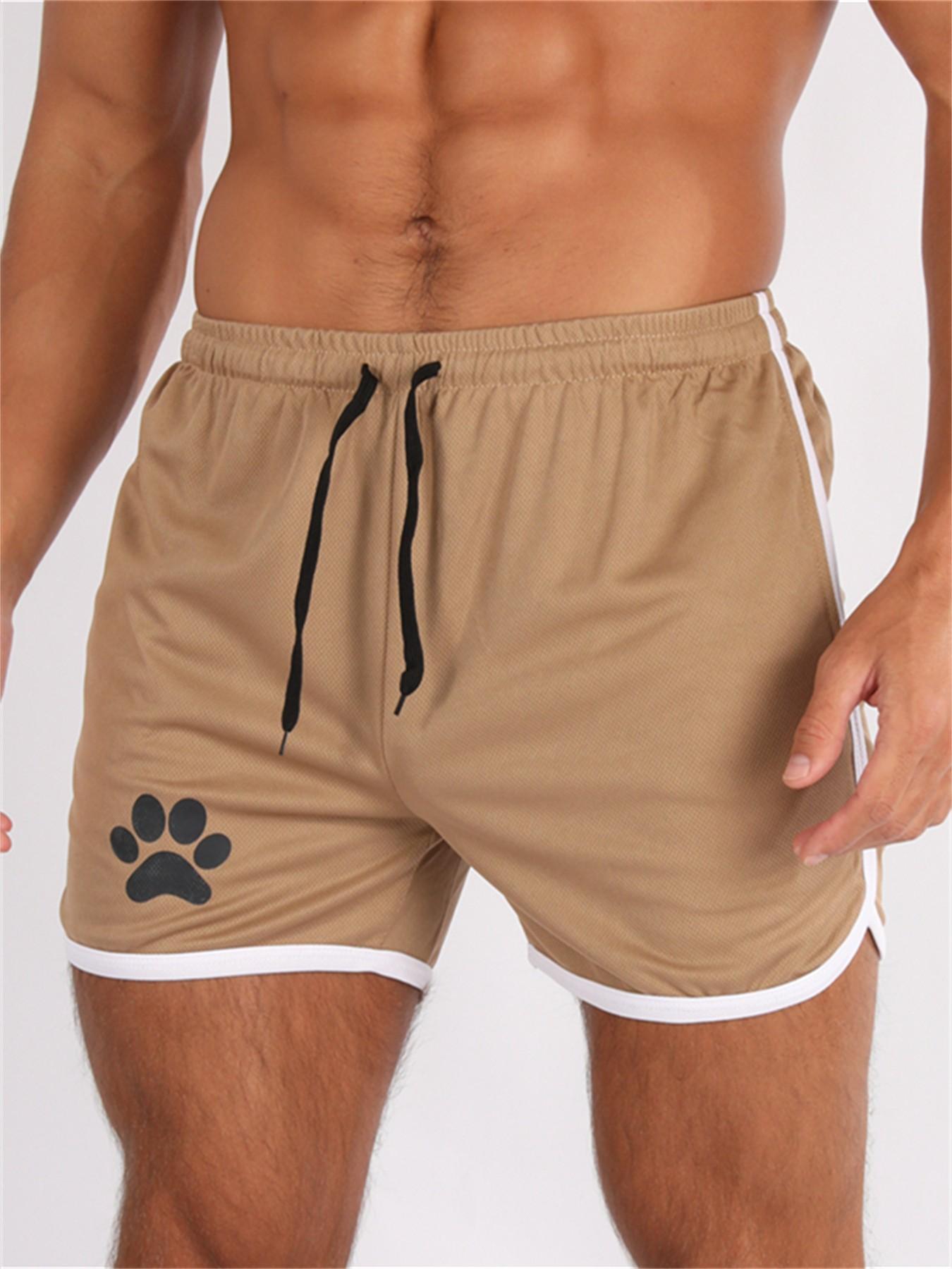 Men's Summer Running Shorts, Breathable Gym Sports Pants with Pockets, Outdoor Training Casual Daily Wear, Bear Print Three-Quarter Length