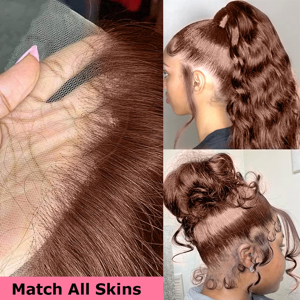 200% Density Chocolate Brown Human Hair Wigs 13x4 Body Wave Lace Front Wig Pre Plucked Chestnut Brown Colored Wigs Blended Hair For Women Light Brown HD Transparent Lace Front Wig
