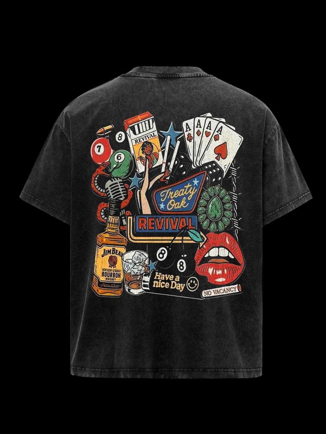 Vintage Treaty Oak Revival Western Cotton T-Shirt, Graphic Denim Pattern, Casual Comfortable Fit, Men's & Women's Fall Winter Top