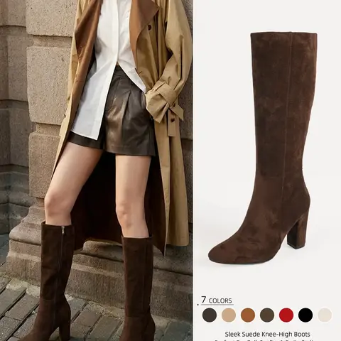 Women's Versatile Pointed Toe Block Heel Boots, High Boots, Walk with Confidence in Stable Heels,Sleek Side Zipper & Leg-Lengthening Design,Perfect Gift for Christmas & New Year Fashion