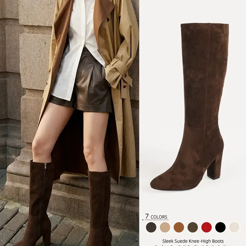 Women's Versatile Pointed Toe Block Heel Boots, High Boots, Walk with Confidence in Stable Heels,Sleek Side Zipper & Leg-Lengthening Design,Perfect Gift for Christmas & New Year Fashion