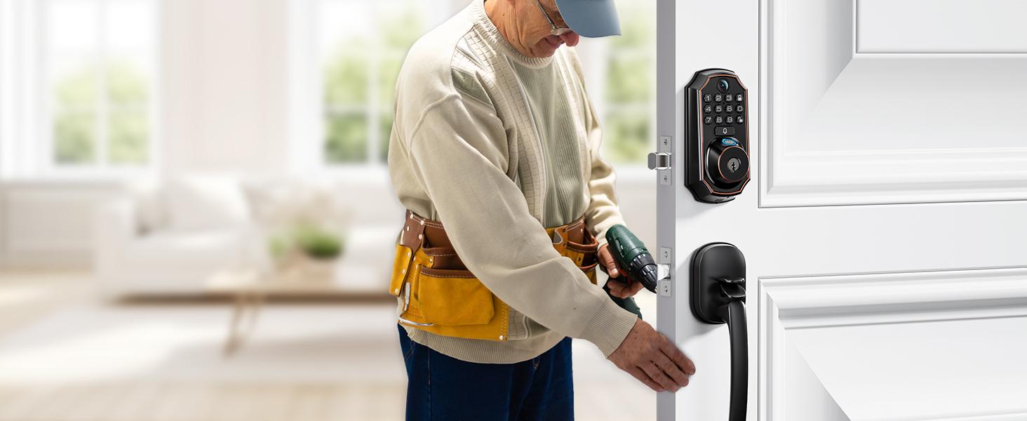 Arpha D289 Keyless Door Lock Deadbolt with Handle Set - WiFi Door Lock with Camera - 5 in 1 Camera+Doorbell+Fingerprint Keyless Entry Door Lock