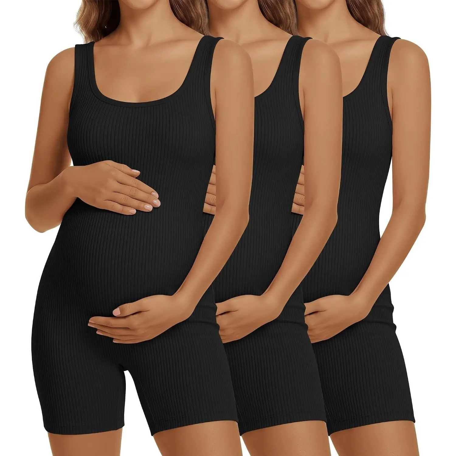 3 Pack Maternity Rompers for Women | Bodysuit, Sets, Shorts, Cotton, Body Suit, Workout, Summer, Ribbed, Shapewear, Sleeveless, Tank Tops, Casual, Activewear