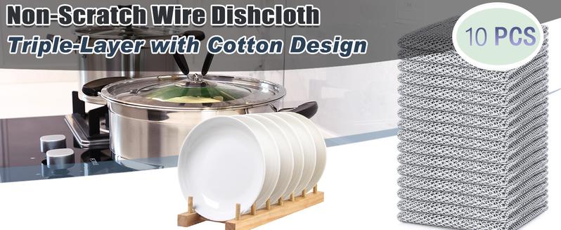 10 Pcs New Upgrade Steel Wire Dishcloth,Double-Layer Steel Wire Cleaning Cloth,Powerful Cleaning Non-Scratch Wire Dishcloth Rag for Cookware, Sinks, Dishes, Stove Tops