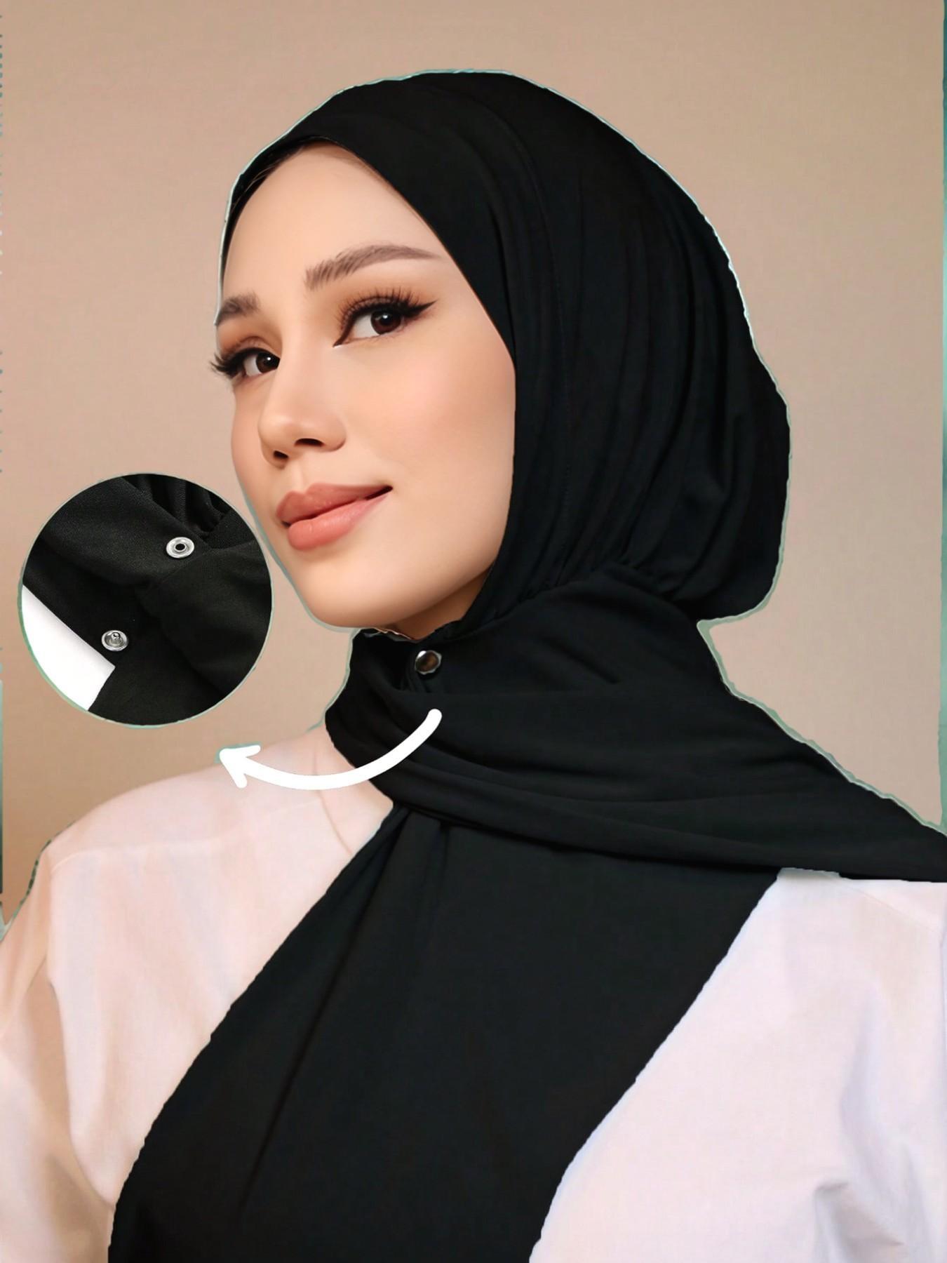 1pc Pre-Tied Elastic Muslim Headscarf, Women's Solid Color Hijab, For Muslim, Modal Material, Lightweight Breathable, Elegant Fashion Accessory