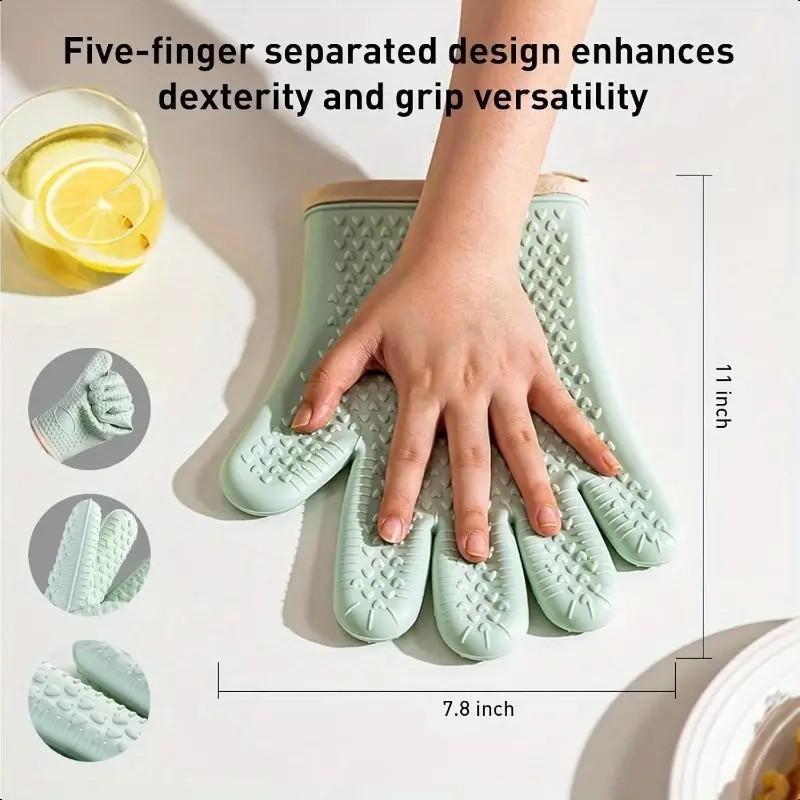 2 Pcs Silicone Oven Mitts, Heat Resistant, Food Grade, Extra Thick Non-Slip, Soft Lining, Good Grip, Baking, Cooking, Grilling, Essential Kitchen Gear