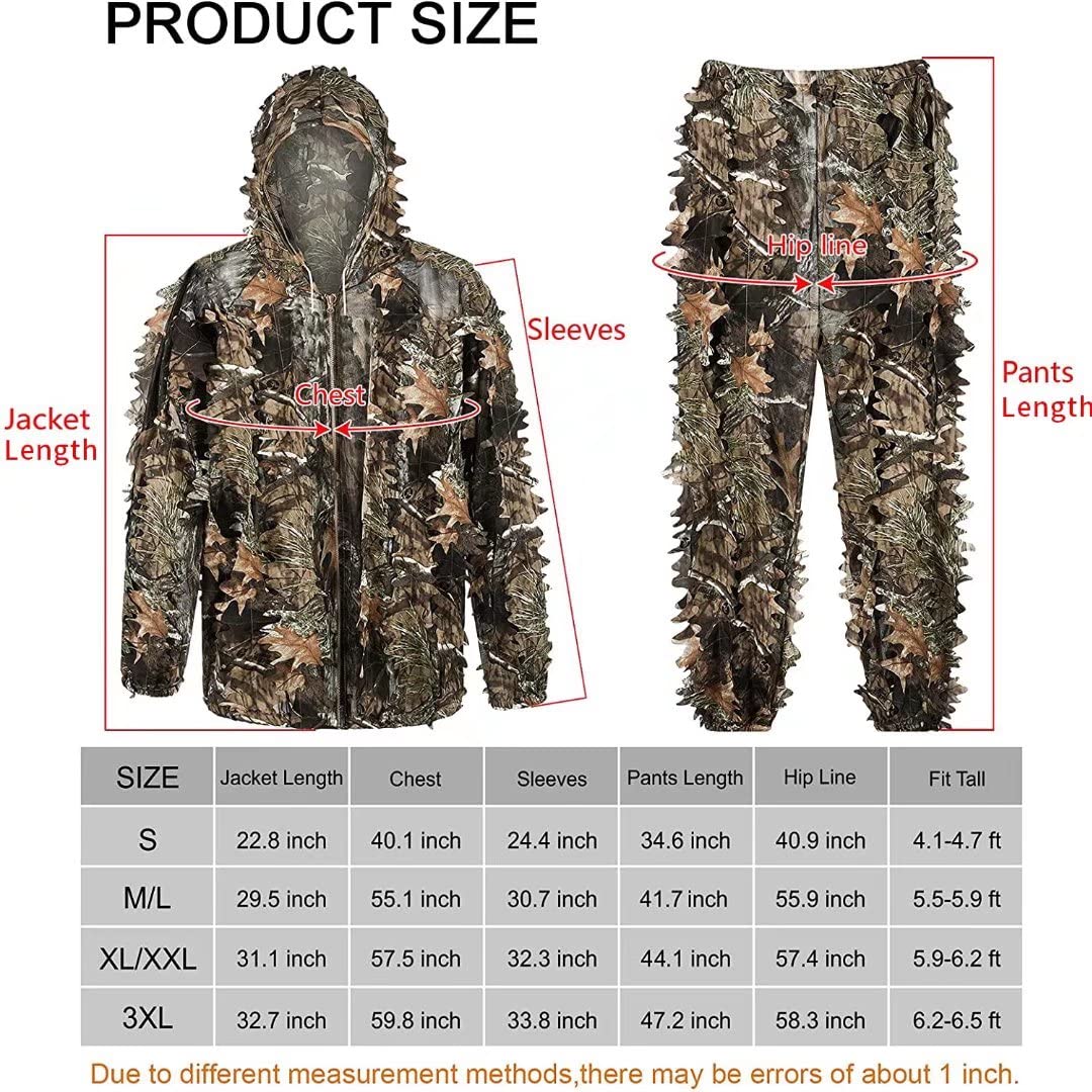 LOOGU Hunting Ghillie Suit 3D Leafy Camo Suit Camouflage Accessories Clothing Fathersdaygift Outdoor Tactical Equipment Survival Kit Free Size Elastic Waist Breathable Mesh Fabric SpringStatements
