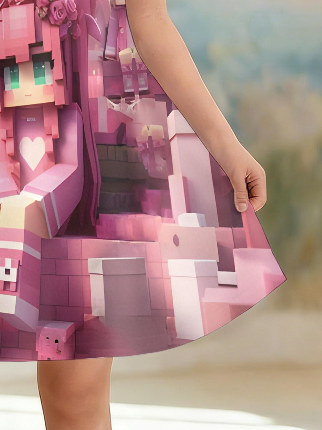 Trendy Girls' Idol Print Dress, Casual Short Sleeve Party, Perfect Birthday & Holiday Gift, Kids Fashion Apparel