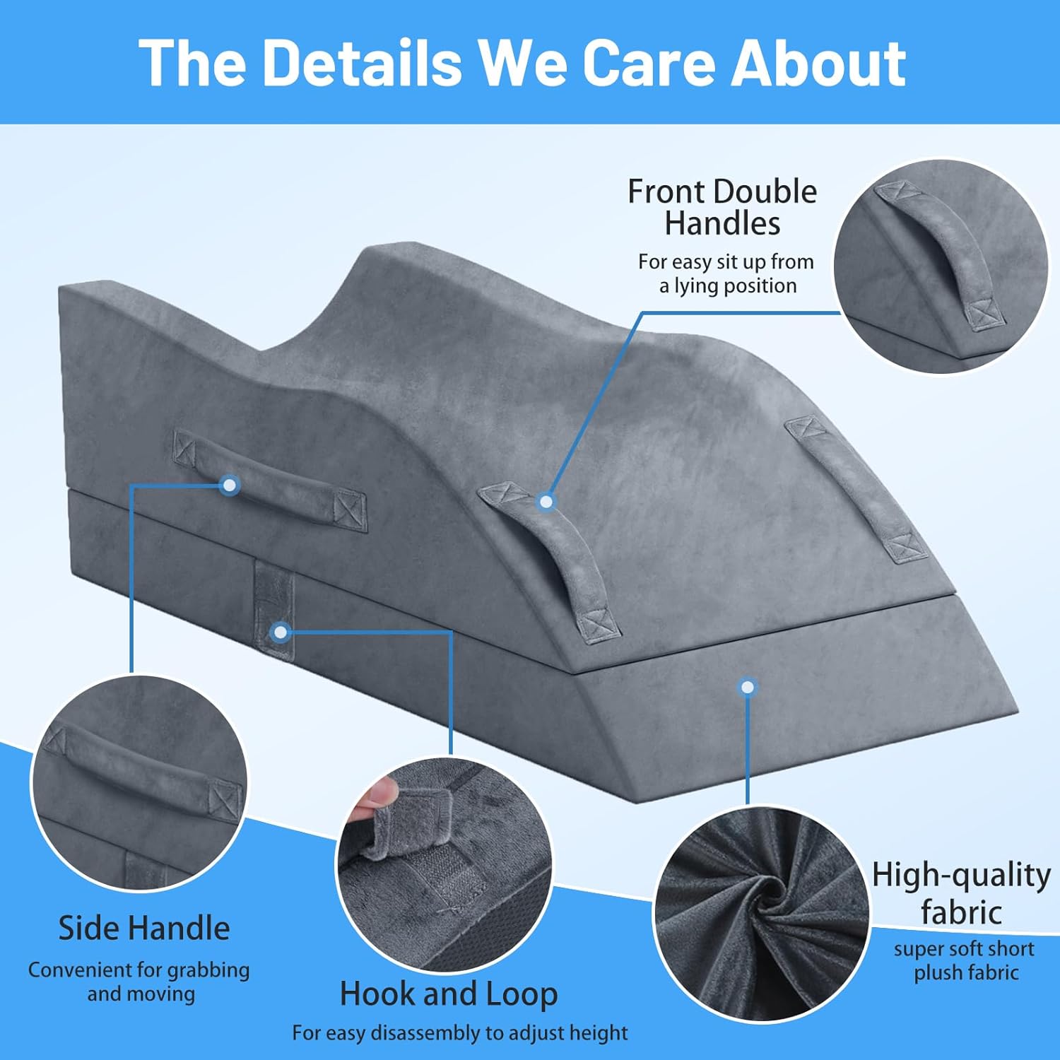 Elevation Pillows, Wedge Pillow for After , Memory   Support Adjustable, Comfort Care for    Ankles ,  Pillow for Sleeping  Circulation Grey