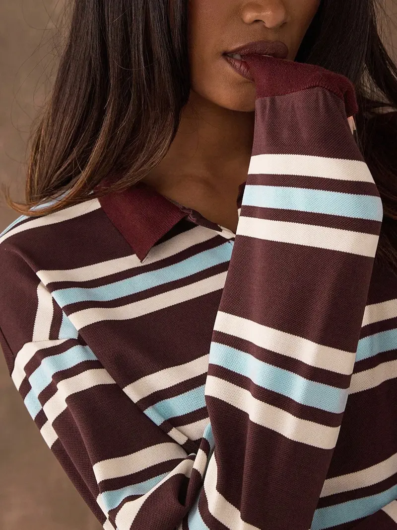 Women's Casual Colorblock Striped Long Sleeve T-Shirt, Fall Winter Fashion, Vintage Style, Fitted, Outdoors Wear, All Seasons