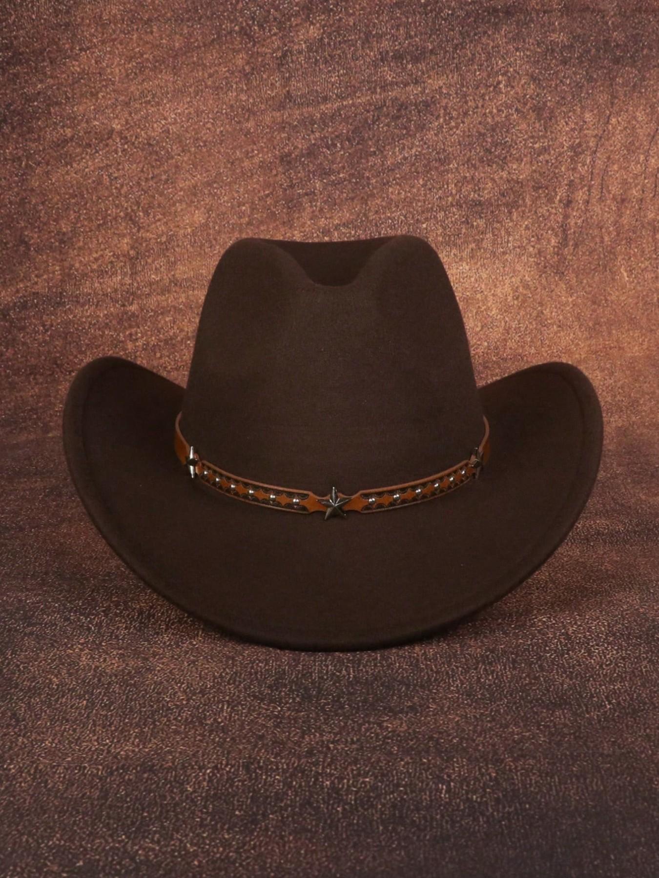 Western Cowboy Hat with Retro Star Belt, Perfect Gift for Women, Sun Protection, Polyester, Ideal for Outdoor, Casual, Stage, Birthday, Party