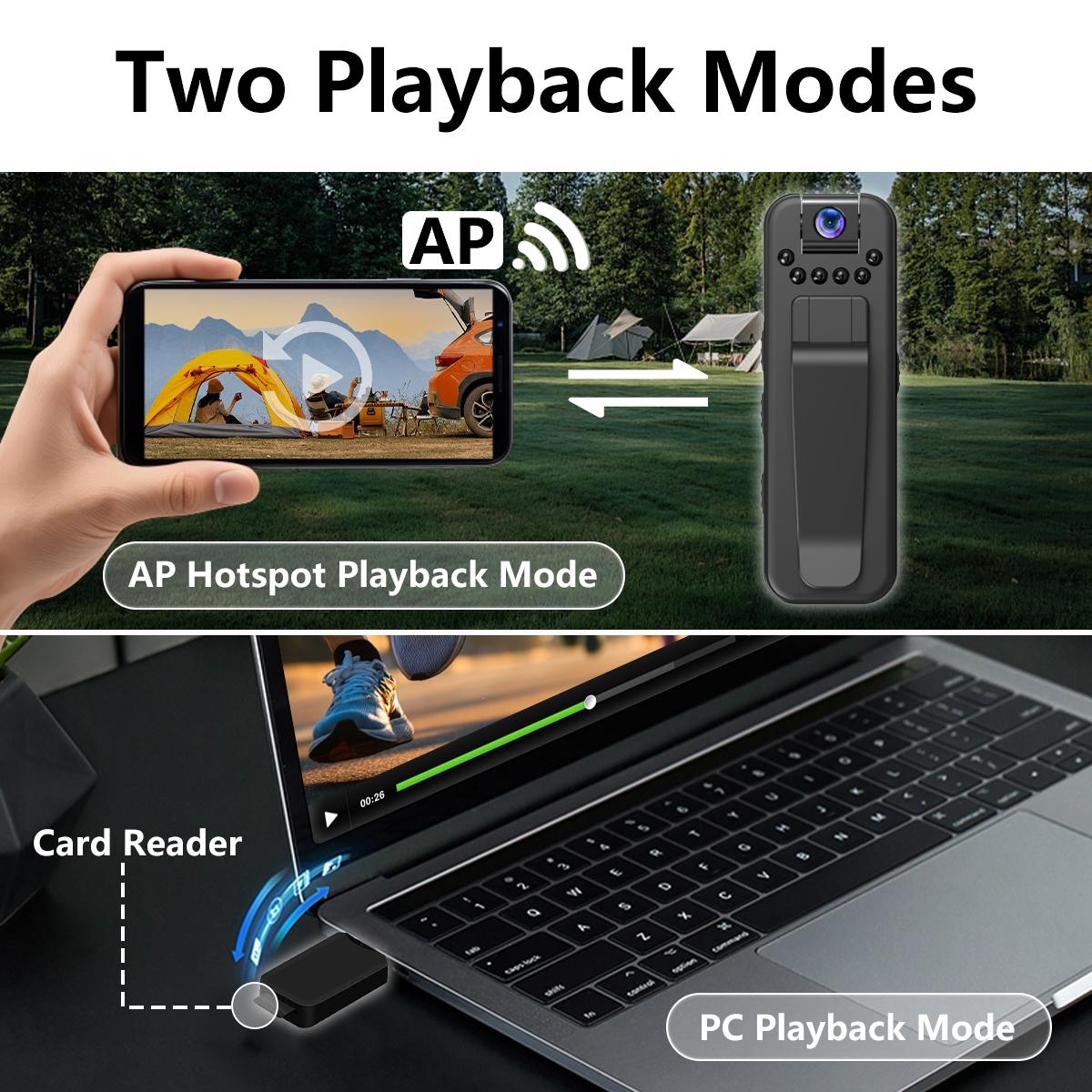 Mini Body Camera with IR Night Vision and 180° Rotating Lens Portable Sport DV Camcorder for Travel Vlogging Cycling Hiking Outdoor Adventures Wearable Video Recording Camera