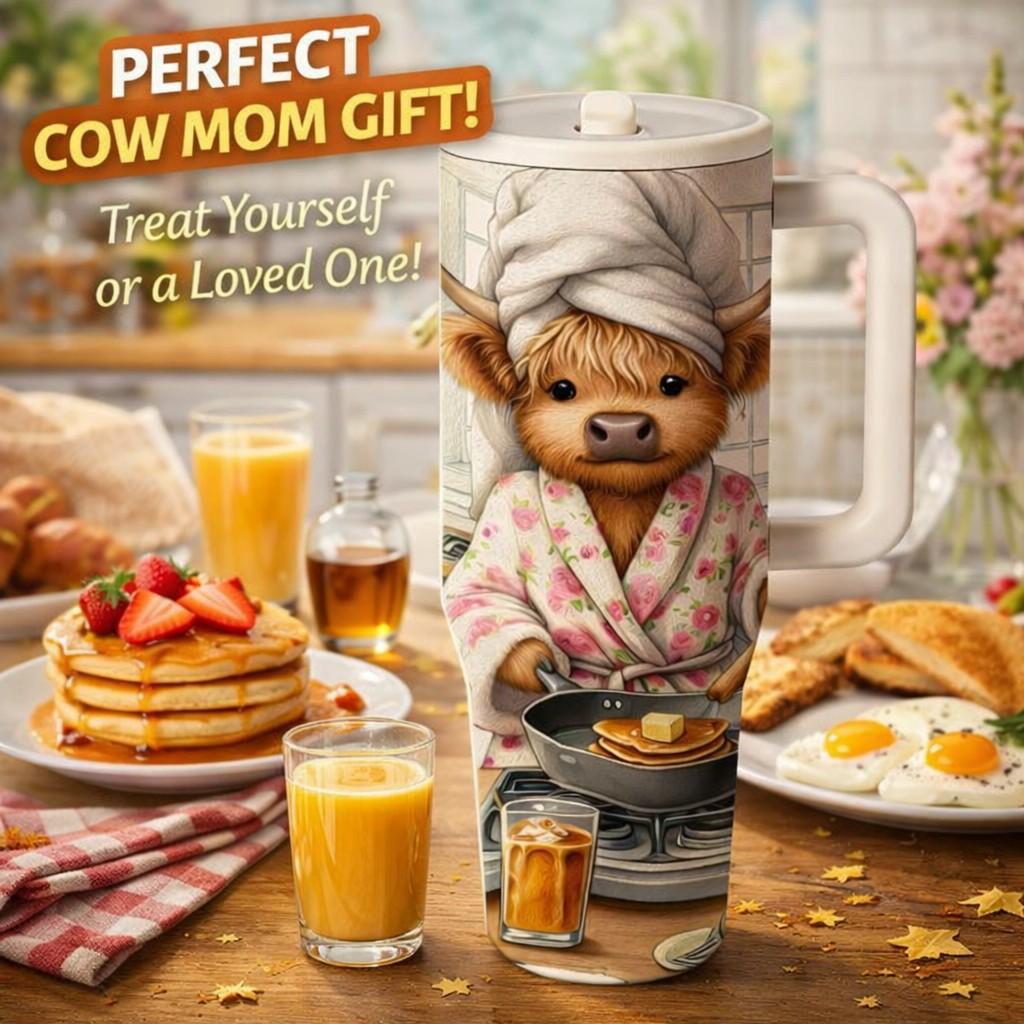 1 Pc 40oz insulated mug, funny cow mom vacuum mug, double wall thermal mug with handle, leak-proof lid, large capacity for hot cold drinks, keeps hot 12h cold 24h, stainless steel skinny tumbler, cute animal gift for women coffee lovers