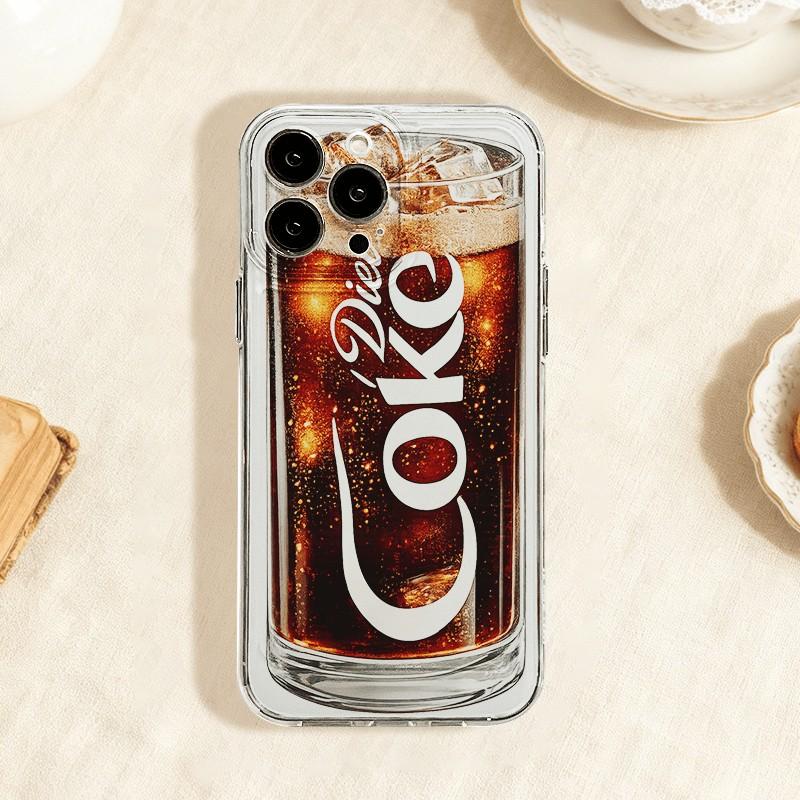 Coca-Cola Glass Texture Phone Case, Iconic Soda Pop Art Design, Shockproof Durable, Fits iPhone 17 Air 16e 15 14 13 Mini 12 11 Pro Max Xx Rx S Max 8 7 Plus, Cute Fashion Transparent Shell, Holiday Gift