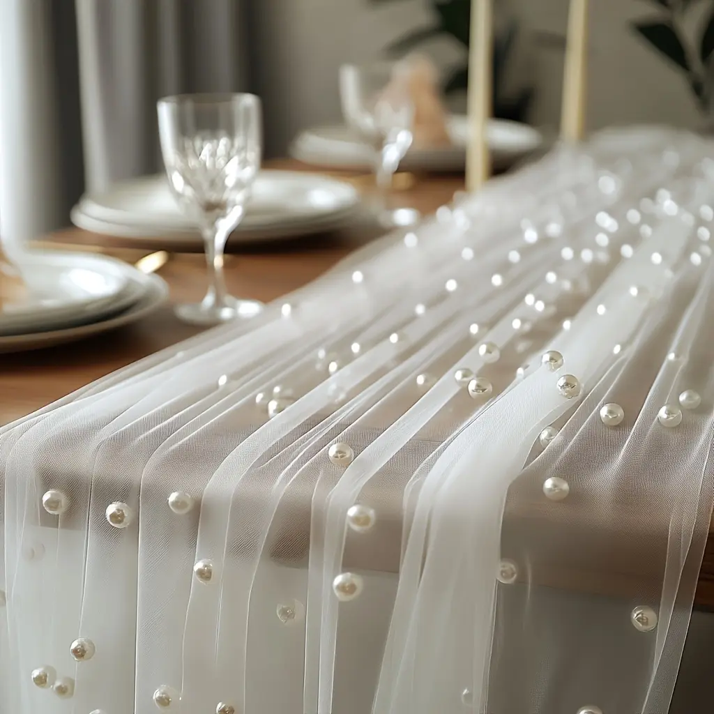 White Pearl Sheer Tulle Fabric, Decorative Tulle for Home Decor, Wall Backdrops, Windowsill Arrangements and Tabletop Covering, Multi-Purpose Material for Weddings & Festival Event Decor, Size: 160*300cm / 5.25*9.8 Feet