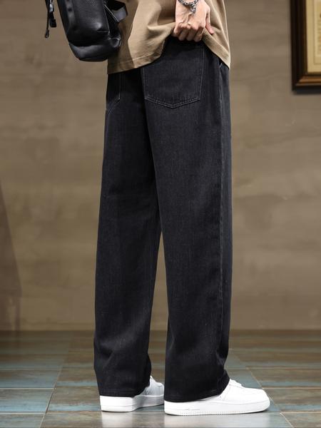 Men's Loose-Fit Relaxed Boot Cut Elastic Waist Denim Jeans, Casual Style All-Season Pants, Moderate Fabric Thickening, Comfortable & Versatile Wear Pants
