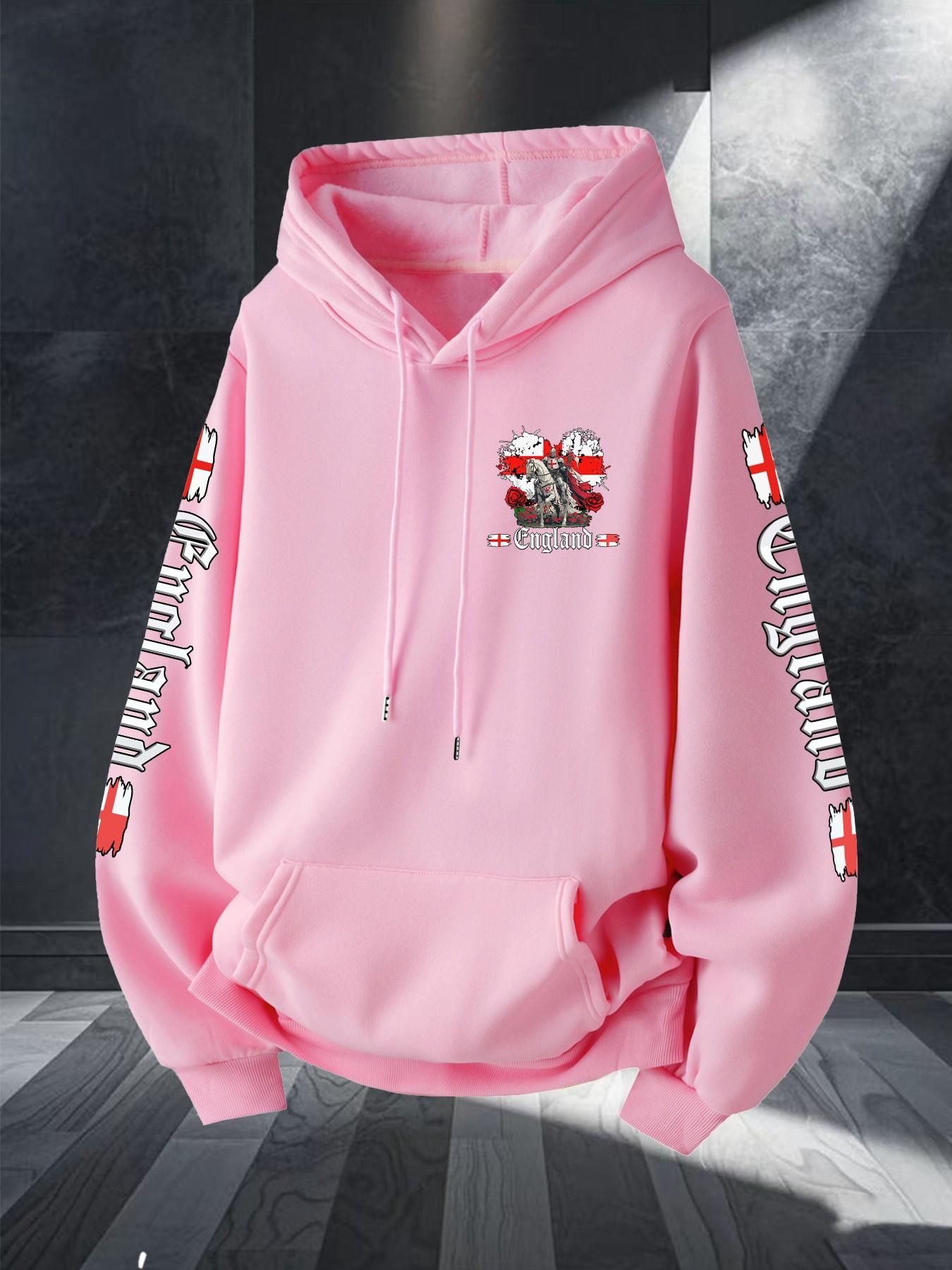 Middle Ages Long Spear Knight England Flag Print Hoodie, Unisex Casual Long Sleeve, Kangaroo Pocket, Fall & Winter Streetwear