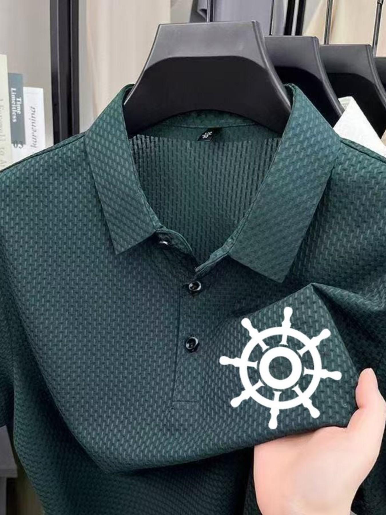 Men's Rudder Pattern Print Polo Shirt, Cool Lightweight Smooth Fabric, Business Casual, Fashion Comfort Design, Daily Wear