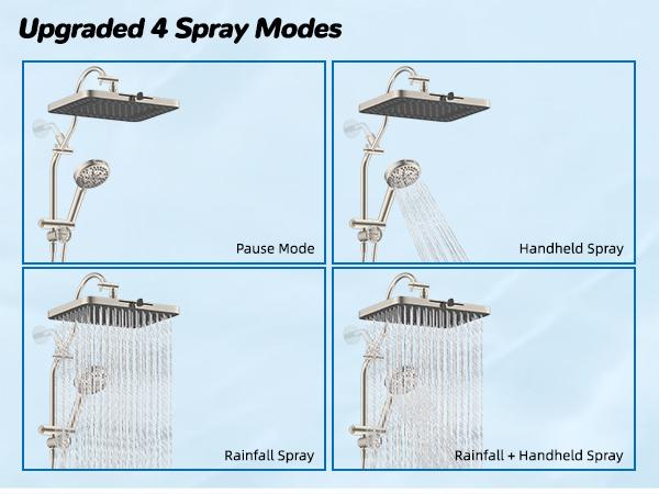 Hibbent Upgraded 13'' Shower Head Combo, High Pressure 5 Spray Rainfall Showerhead, 10 Spray Mode Handheld, All Metal Easy Reach 4-way Diverter with Pause Mode, 71'' Hose and Holder, Brushed Nickel