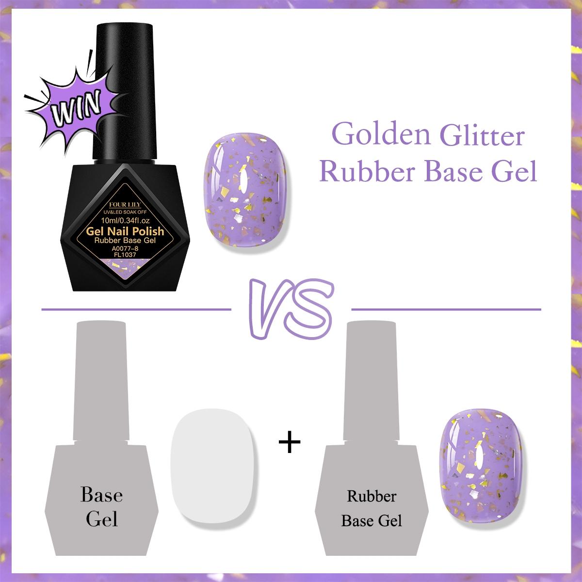 FOUR LILY 10ml Silvery Golden Glitter Rubber Base Gel, 2-IN-1 Gel Nail Polish, Alcohol-Free, Longlasting Durable, Glitter Sequins Soak Off UV Gel Nail Art Varnish for Home Salon DIY Manicures, Perfect for Beginners, Great for Women