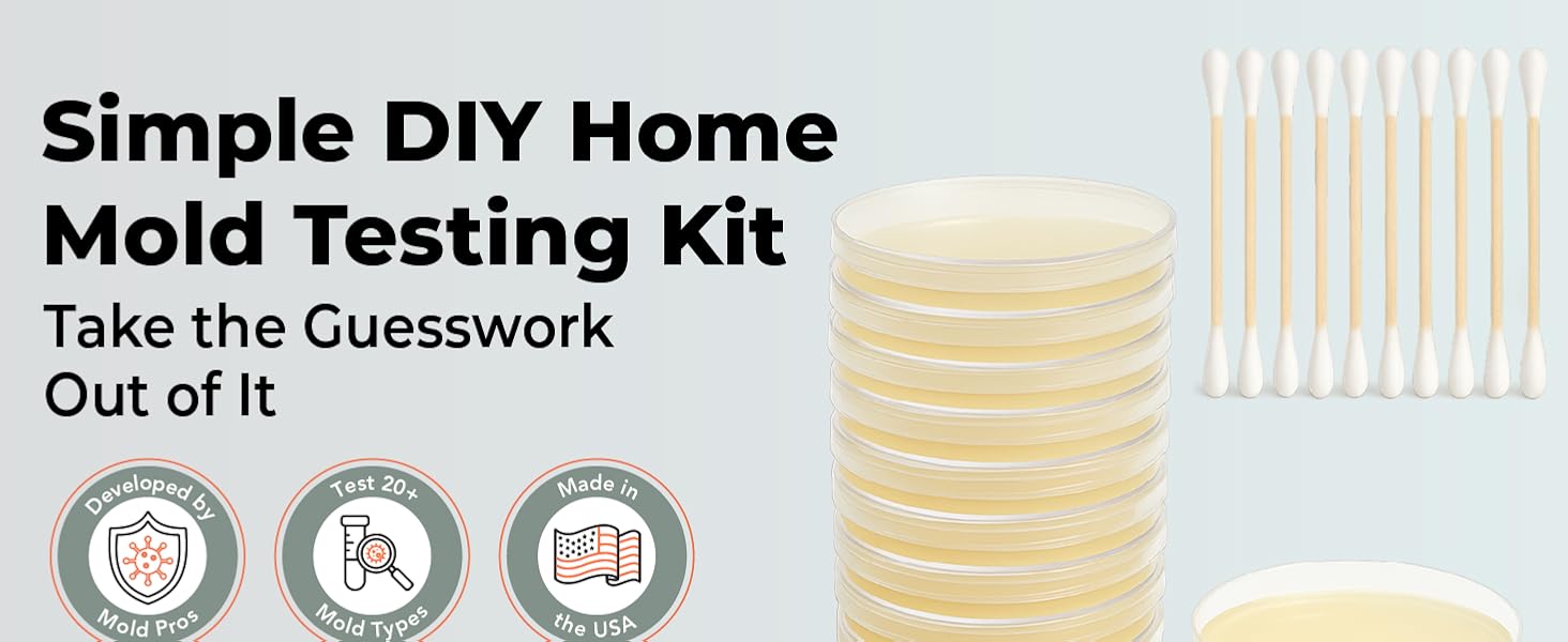 Mold Test Kit – Test 10 Different Areas, Swab Sample and Air Sample, Easy-to-Use Guide,-Testing