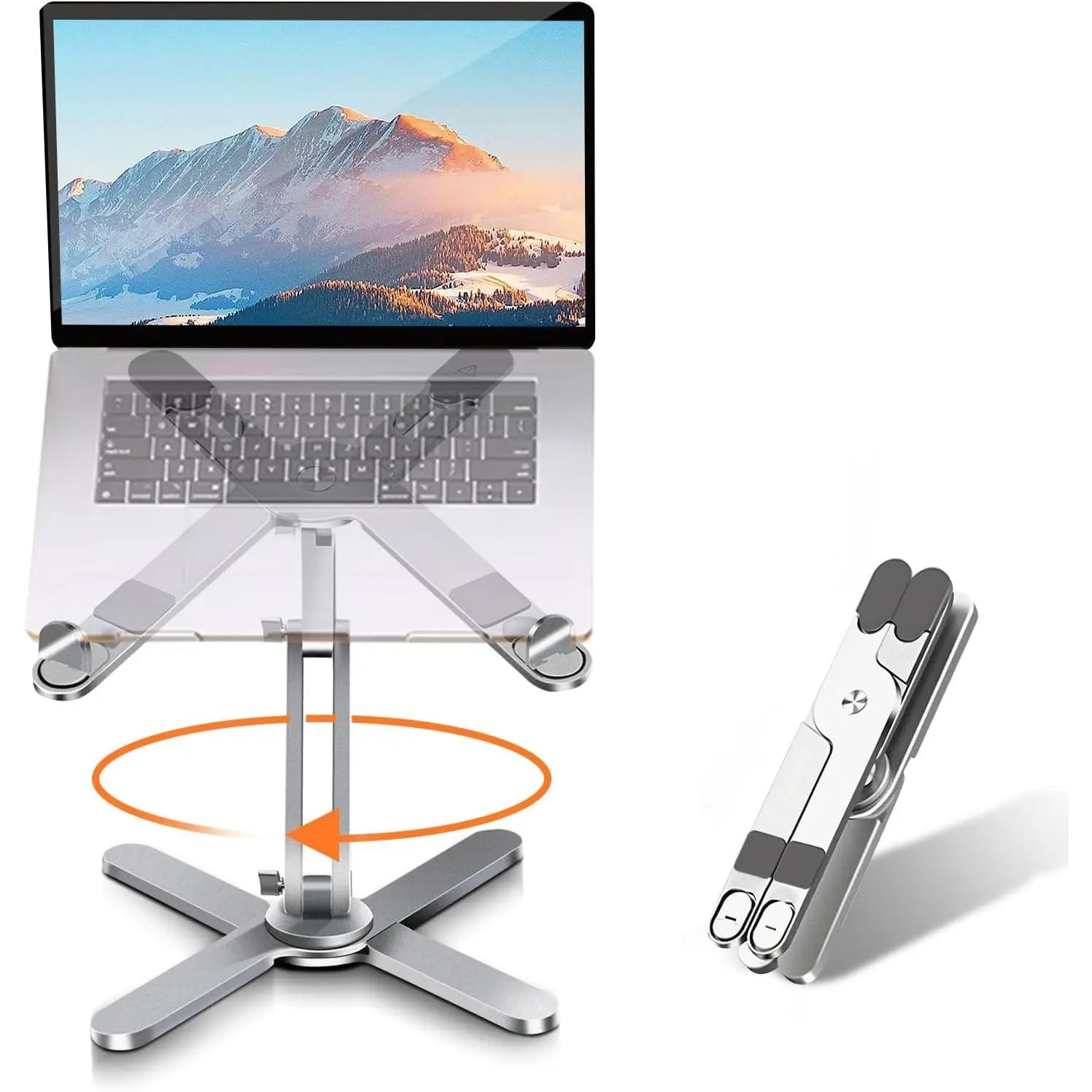 Laptop Stand with 360 Rotating Base, Metal Computer Notebook Laptop Riser Holder for Desk Collaborative Work, Fully Foldable for Easy Storage, Fits All MacBook, Laptops up to 16 inches