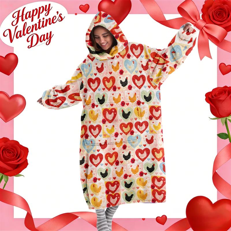 hoodie blanket，Wearable Blanket，Hooded Blanket Wearable Throw, Patchwork Chicken Hoodie Blanket, Digital Print Flannel Soft Warm Blanket for Sofa Home Leisure Air Conditioning Nap Office Bed Camping Travel Gift，Christmas Gift,Valentine's Day gift