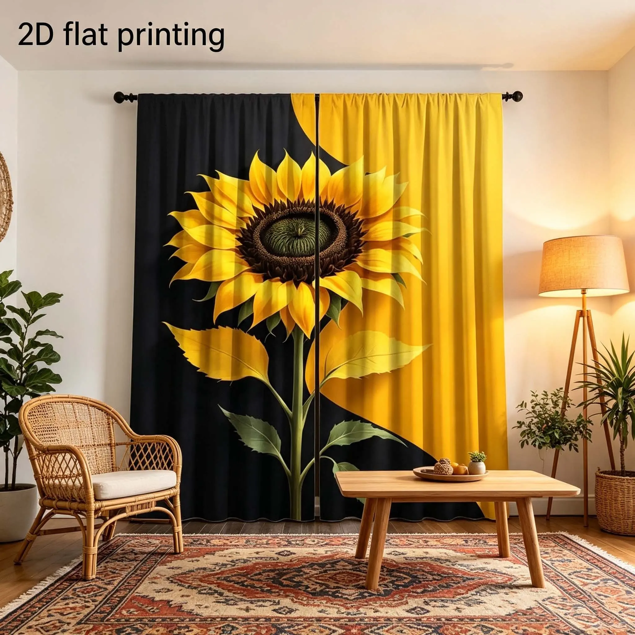 2 Piece Set & Sunflower Curtains, Durable Semi-Transparent Polyester Fabric, Washable, Ideal for Bedroom/living Room/study