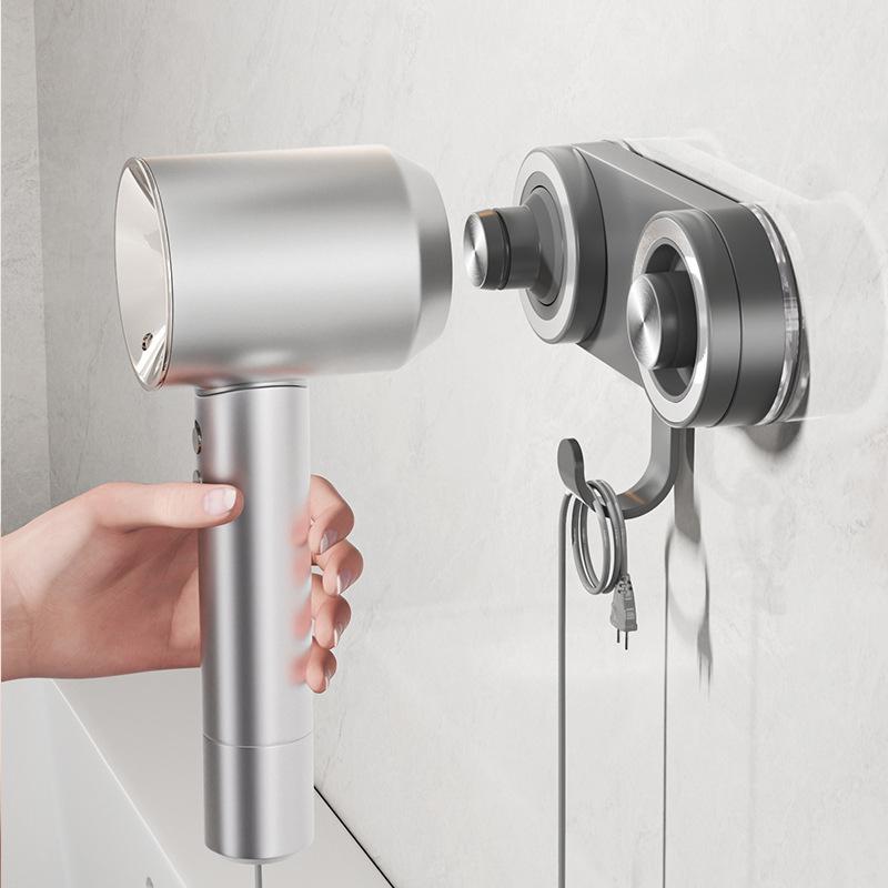 Suction Cup Magnetic Hair Dryer Holder, Wall-Mounted No-Drill Bathroom Rack, Compatible with Dyson Leifeng, Space-Saving Design