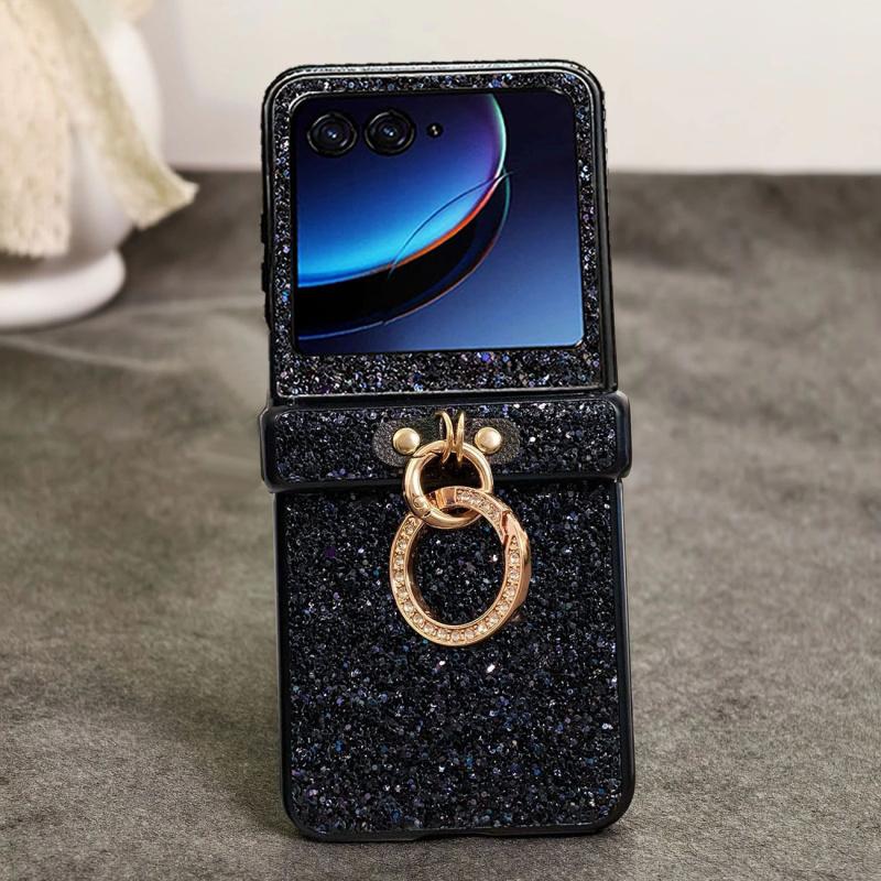 Luxurious shiny diamond rhinestone Glitter Ring Buckle Hard PC Phone Case For Moto Razr 50 60 Ultra 2025 + 2024 Protective 3-PIECE Back Cover
